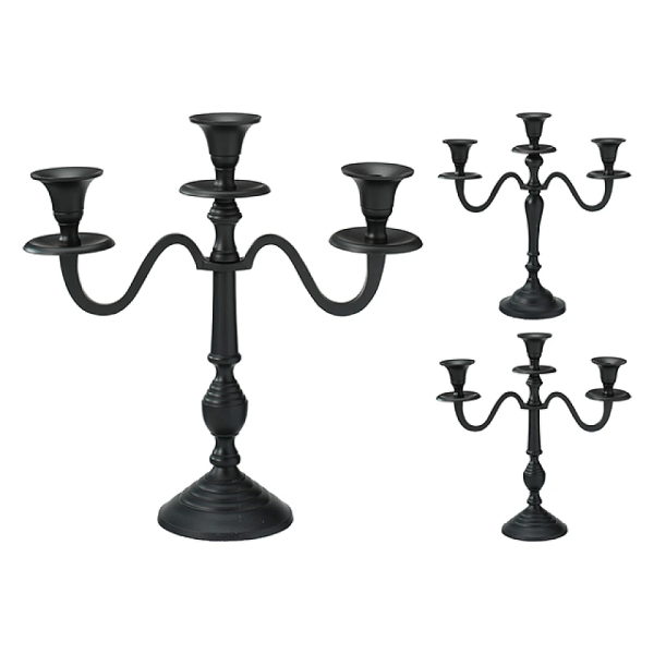 Sfesnic metalic pentru 3 lumanari 30 cm, negru Sfesnic metalic pentru 3 lumanari 30 cm, negru