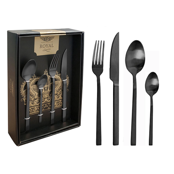 Set de tacamuri Pinti Royal Satin 24buc cu strat PVD negru, in cutie