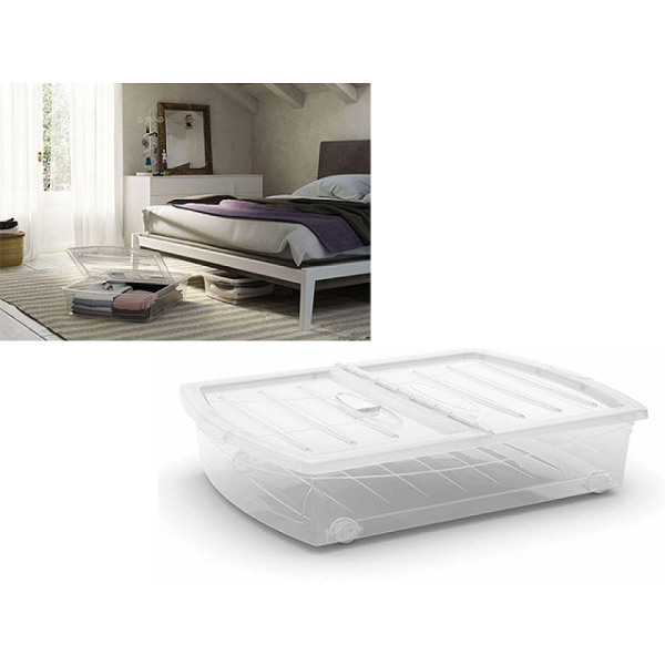 Cutie de depozitare sub pat KIS 60l, 77X59XH18cm, transparentă Cutie de depozitare sub pat KIS 60l, 77X59XH18cm, transparentă