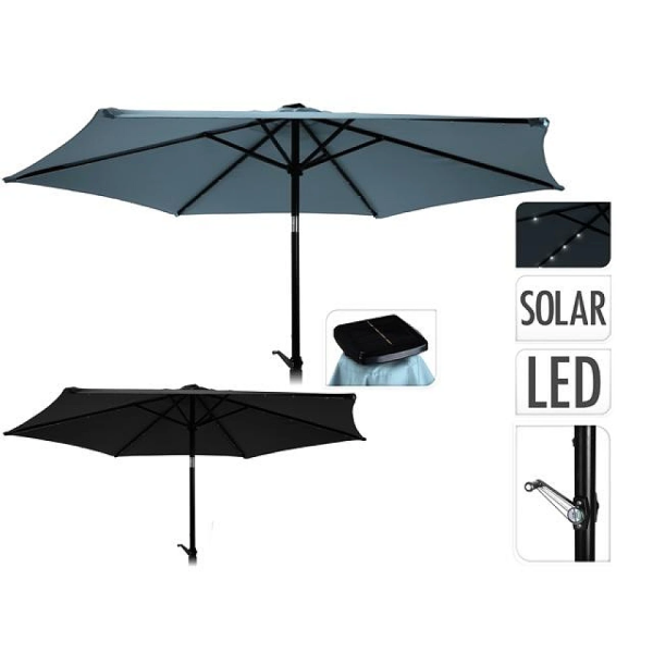 Umbrela pentru terasa D2.7m, lumina solara 24LED pe spite, 6 spite Umbrela pentru terasa D2.7m, lumina solara 24LED pe spite, 6 spite