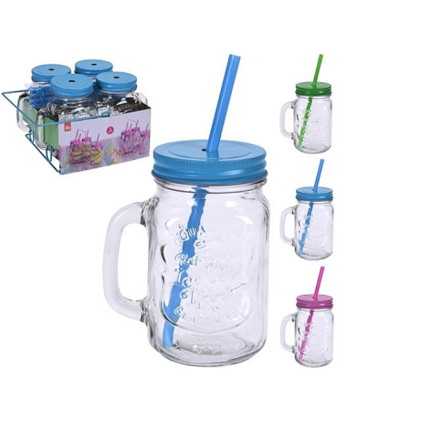 Set borcan сu maner si cu pai EH 4 buc, 0.45l si suport Set borcan сu maner si cu pai EH 4 buc, 0.45l si suport
