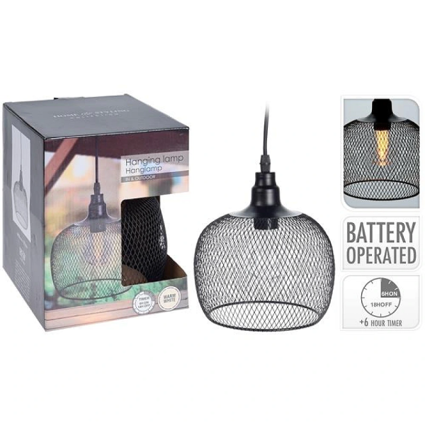 Lampa cu timer D19X22cm, neagra, pe baterii 4AA