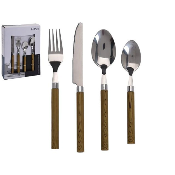 Set 24 de tacâmuri EH, inox, maner din lemn
