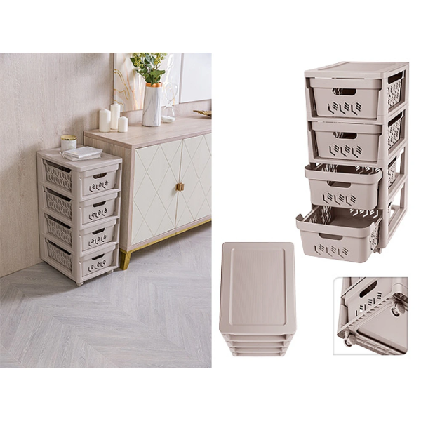 Комод 4 ящика 30Х38.5Х69cm Econova Deluxe, колеса, беж Комод 4 ящика 30Х38.5Х69cm Econova Deluxe, колеса, беж