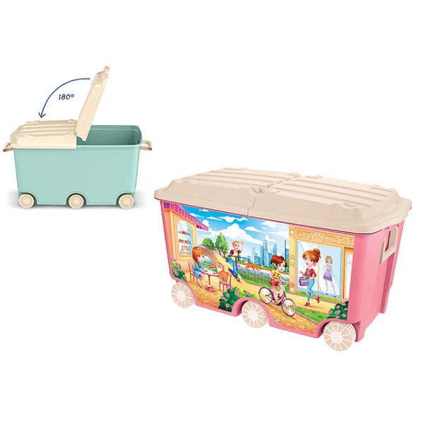 Cutie pentru jucării Plastiska 66l, 69X40X39cm, roză, cu roti Cutie pentru jucării Plastiska 66l, 69X40X39cm, roză, cu roti