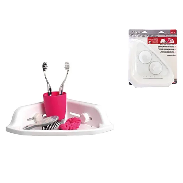 Raft de colt pe ventuze Evideco 25.5X25.5X7cm alb, plastic Raft de colt pe ventuze Evideco 25.5X25.5X7cm alb, plastic
