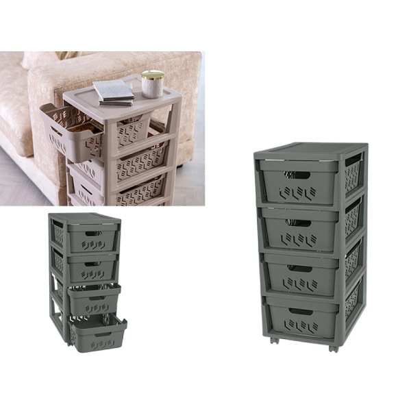Комод 4 ящика 30Х38.5Х69cm Econova Deluxe, колеса, серый Комод 4 ящика 30Х38.5Х69cm Econova Deluxe, колеса, серый