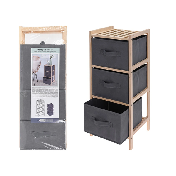 Этажерка-комод 3 полки 27.5X25.4X65cm Storage с ящиками бамб/текстиль