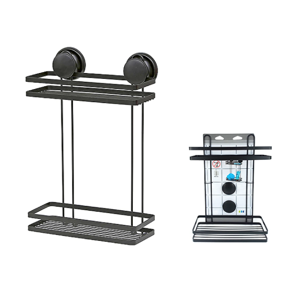 Raft cu 2 nivele pe ventuze Tendance 38X25X10cm, metal, negru Raft cu 2 nivele pe ventuze Tendance 38X25X10cm, metal, negru
