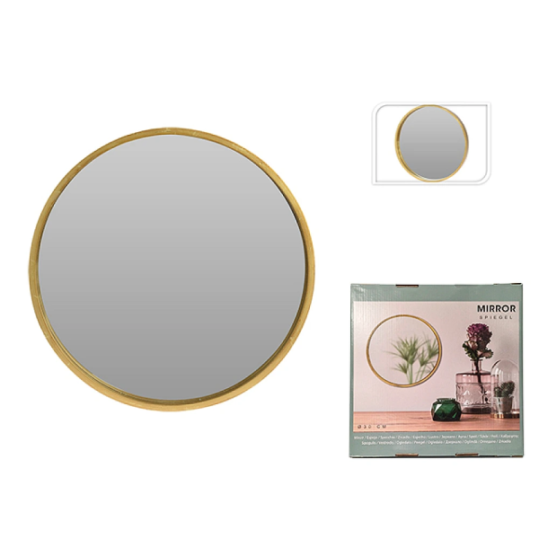 Oglindă de perete D30cm Mirror, cu ramă aurie din lemn Oglindă de perete D30cm Mirror, cu ramă aurie din lemn