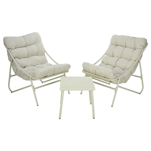 Set mobilier 5 piese: masa 45X45XH42cm, 2 scaune 66X86XH82cm + 2 saltele, alb Set mobilier 5 piese: masa 45X45XH42cm, 2 scaune 66X86XH82cm + 2 saltele, alb