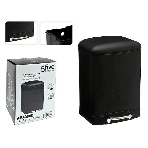 Cos pentru gunoi cu pedala Five Ariane 6l, metal, negru Cos pentru gunoi cu pedala Five Ariane 6l, metal, negru