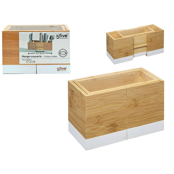 Uscator pentru tacamuri Five 18X10X12cm, bambus, alb Uscator pentru tacamuri Five 18X10X12cm, bambus, alb
