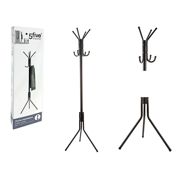 Cuier tip pom 51.5X44X171cm cu 8 carlige Five, metal negre Cuier tip pom 51.5X44X171cm cu 8 carlige Five, metal negre