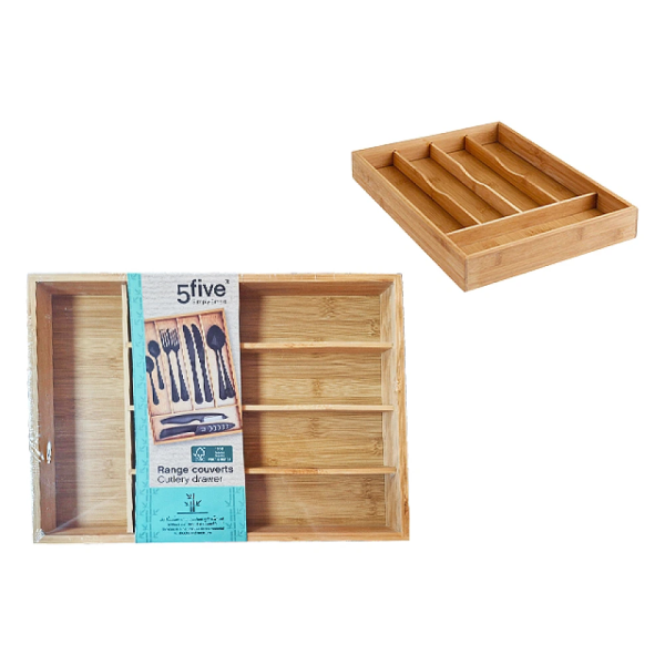 Tava pentru tacamuri Five 34X25X4cm cu 5 sectii, bambus Tava pentru tacamuri Five 34X25X4cm cu 5 sectii, bambus