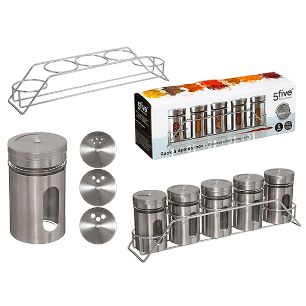 Set borcane metal Five 5buc, suport 28.5X6.3X9cm Set borcane metal Five 5buc, suport 28.5X6.3X9cm