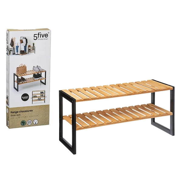 Этажерка для обуви 2 полки Five 70X26X34.5cm, бамбук/метал Этажерка для обуви 2 полки Five 70X26X34.5cm, бамбук/метал