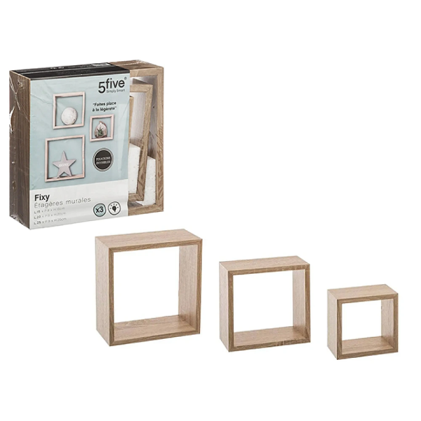 Полки Five "Куб" 3ед: 25X25X9, 20X20X9, 15X15X9 натур, МДФ Полки Five "Куб" 3ед: 25X25X9, 20X20X9, 15X15X9 натур, МДФ