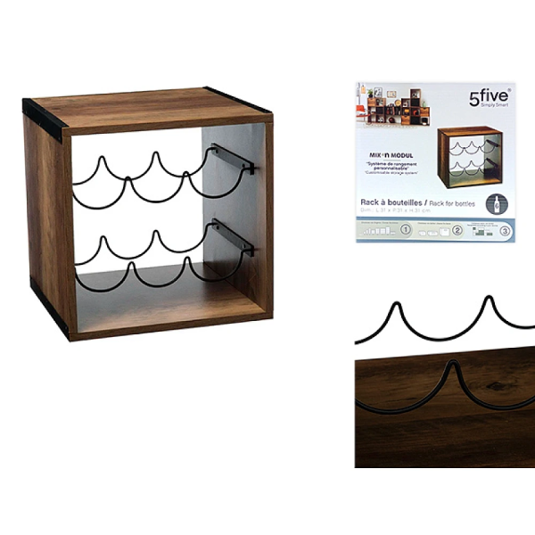 Suport de 6 sticle ''Cub" Five 31X31X31cm, lemn/metal Suport de 6 sticle ''Cub" Five 31X31X31cm, lemn/metal