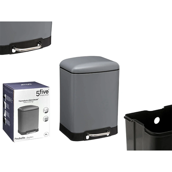 Cos pentru gunoi cu pedala Five Ariane 6l, gri, metal Cos pentru gunoi cu pedala Five Ariane 6l, gri, metal