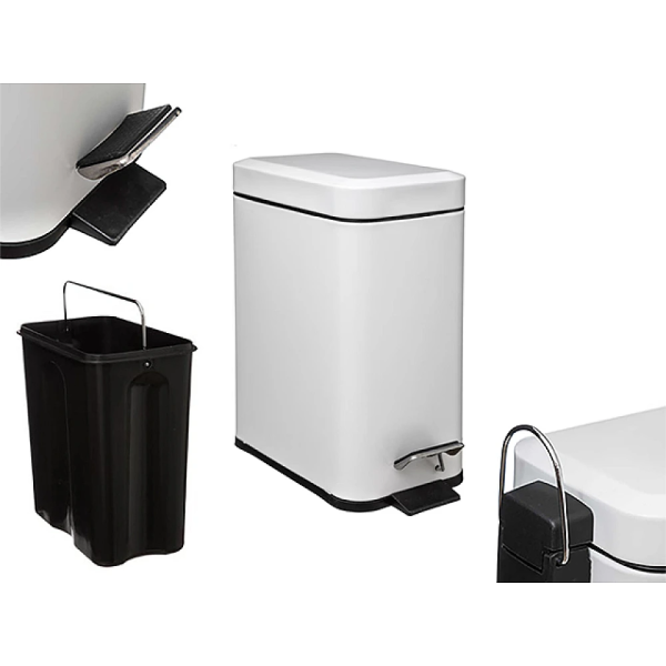 Cos pentru gunoi cu pedala Five Poubelle 5l, metal, alb Cos pentru gunoi cu pedala Five Poubelle 5l, metal, alb