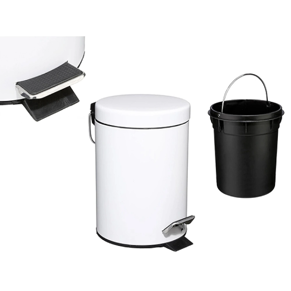 Cos pentru gunoi cu pedala Five 3l D17X24.5cm, metal, alb