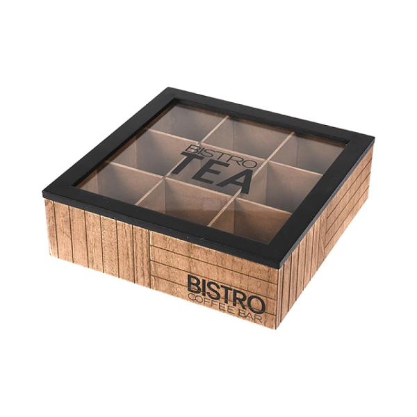Cutie pentru ceai 9 compartimente Bistro 24X24X7cm, lemn Cutie pentru ceai 9 compartimente Bistro 24X24X7cm, lemn