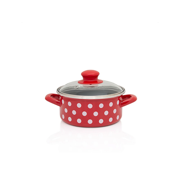 Cratita emailata Clasica 14cm, 1l, capac din sticla Cratita emailata Clasica 14cm, 1l, capac din sticla