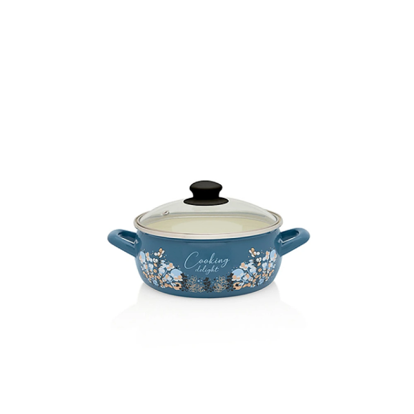 Cratita emailata Blue 16cm, 1.5l, capac din sticla Cratita emailata Blue 16cm, 1.5l, capac din sticla