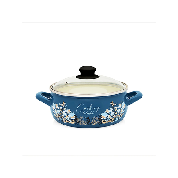Cratita emailata Blue 20cm, 2.9l, capac din sticla Cratita emailata Blue 20cm, 2.9l, capac din sticla