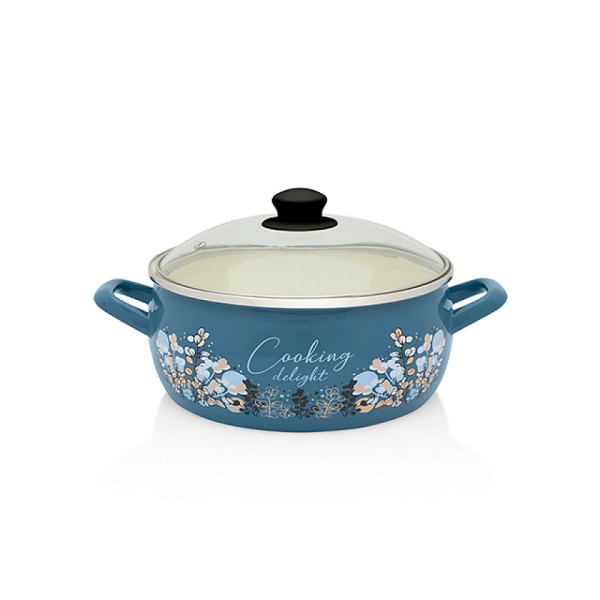 Cratita emailata Blue 24cm, 5l, capac din sticla Cratita emailata Blue 24cm, 5l, capac din sticla