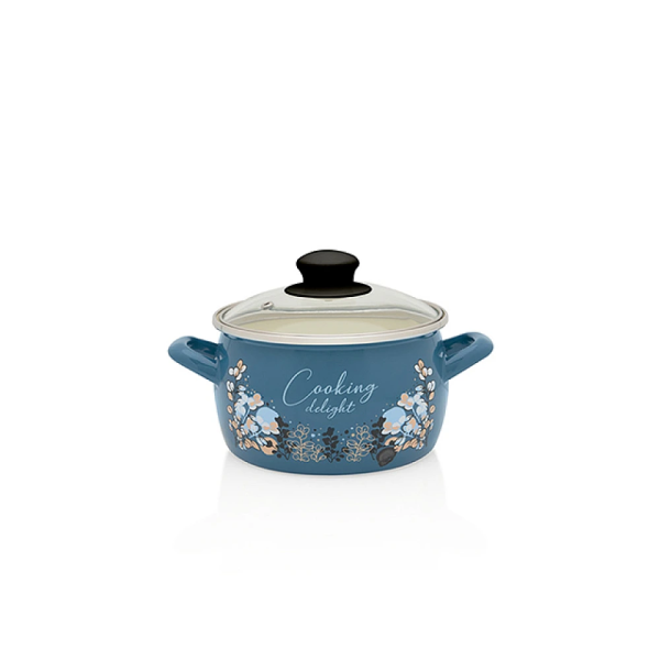 Cratita emailata Blue 16cm, 2.2l, capac din sticla Cratita emailata Blue 16cm, 2.2l, capac din sticla