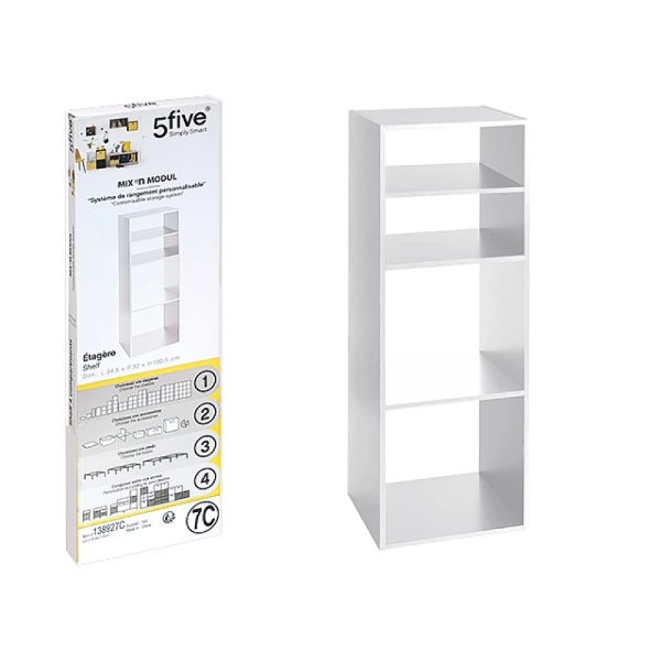 Modul de mobila 34.5X32X100.5cm Five, 2+2 rafturi, alb Modul de mobila 34.5X32X100.5cm Five, 2+2 rafturi, alb
