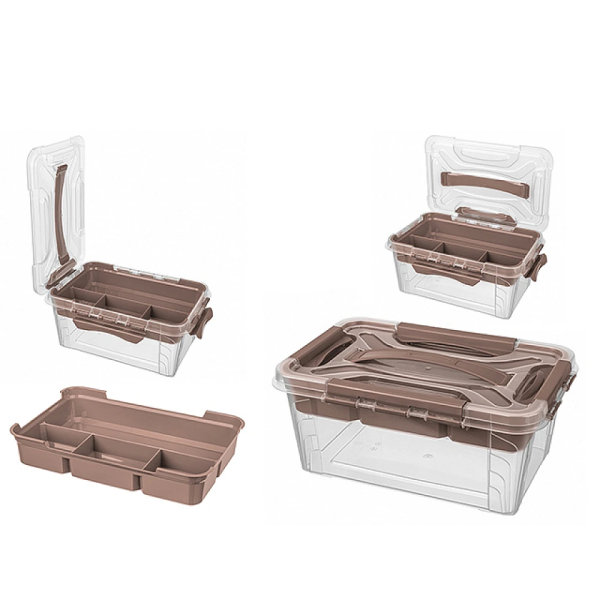 Контейнер с органайзером Econova Grand Box, 4.2l, 29X19X12cm, клипсы, ручка Контейнер с органайзером Econova Grand Box, 4.2l, 29X19X12cm, клипсы, ручка
