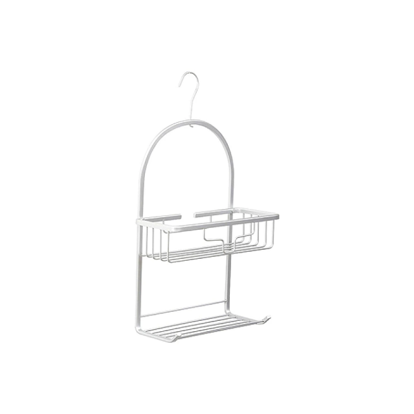 Raft de perete suspendabil cu 2 nivele+2 carlige Tendance Caddy 49.5X28X12.5cm, aluminiu Raft de perete suspendabil cu 2 nivele+2 carlige Tendance Caddy 49.5X28X12.5cm, aluminiu