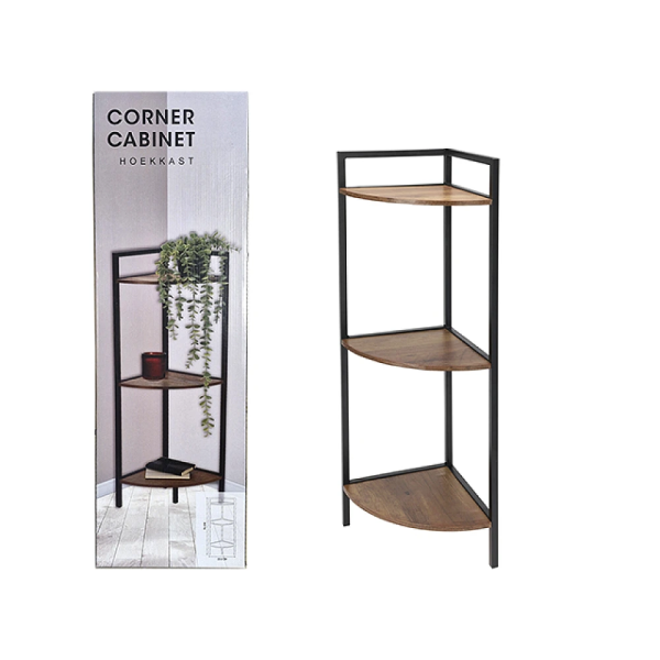 Raft de colt cu 3 nivele 23X23X76cm, metal/lemn Raft de colt cu 3 nivele 23X23X76cm, metal/lemn