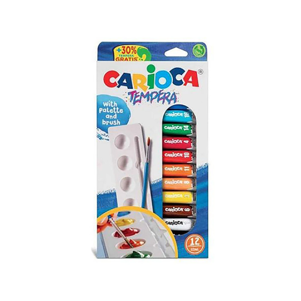 Guasa Carioca Tempera 12 tuburiX10ml + paleta cu pensula Guasa Carioca Tempera 12 tuburiX10ml + paleta cu pensula