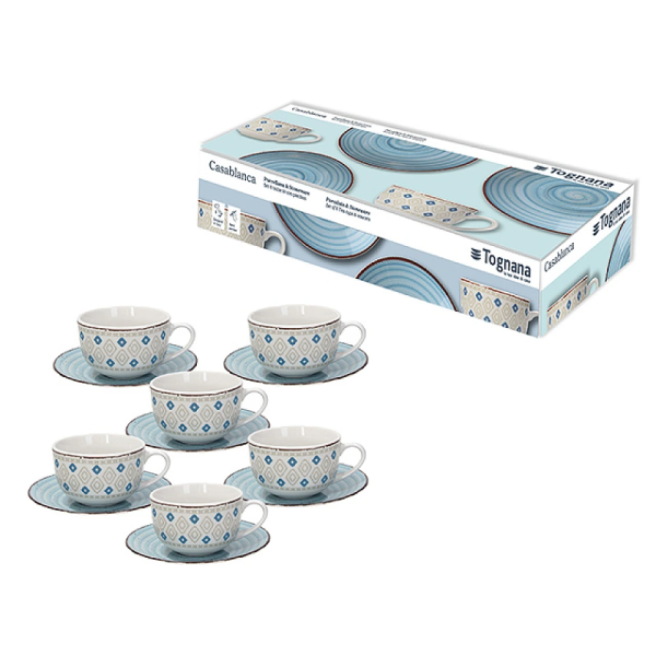 Set 6 căni cu farfurioare Tognana Metropolis Casablanca, portelan Set 6 căni cu farfurioare Tognana Metropolis Casablanca, portelan