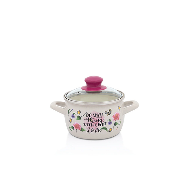 Cratita emailata Metalac "Small things" D14cm, 1.55l, capac din sticla Cratita emailata Metalac "Small things" D14cm, 1.55l, capac din sticla