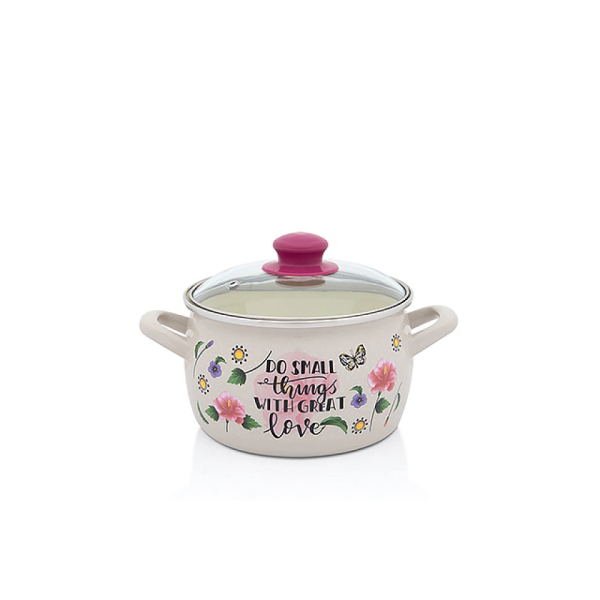 Cratita emailata Metalac "Do small..." D18cm, 3.1l, capac din sticla Cratita emailata Metalac "Do small..." D18cm, 3.1l, capac din sticla