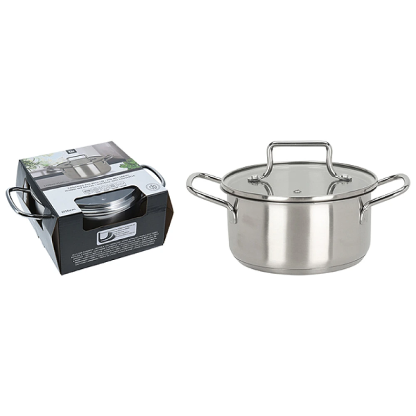 Cratita cu capac din sticla EH 1.35l, D16X8 cm, inox Cratita cu capac din sticla EH 1.35l, D16X8 cm, inox