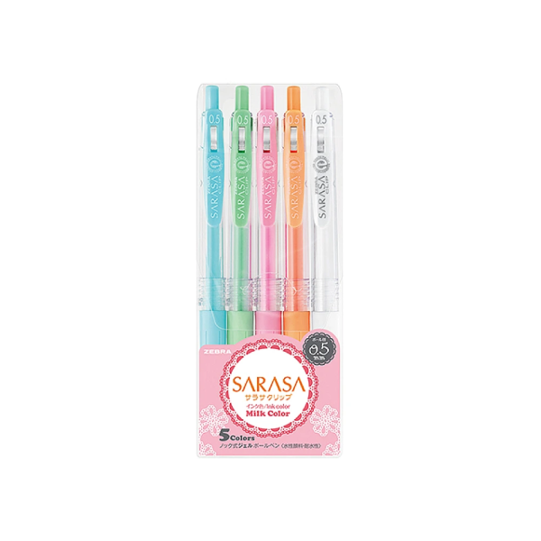 Set pix cu gel Zebra Sarasa Clip Milk, 0.5 mm, 5buc Set pix cu gel Zebra Sarasa Clip Milk, 0.5 mm, 5buc