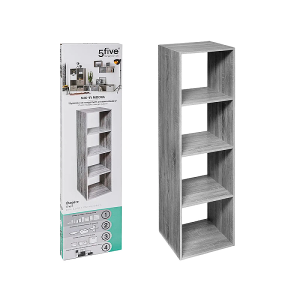 Modul de mobila 34.5X32X134 cm 5Five, 4 rafturi, gri