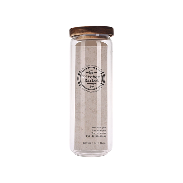 Borcan din sticla cu capac din lemn de salcam EH 1.3 l, 25 cm Borcan din sticla cu capac din lemn de salcam EH 1.3 l, 25 cm