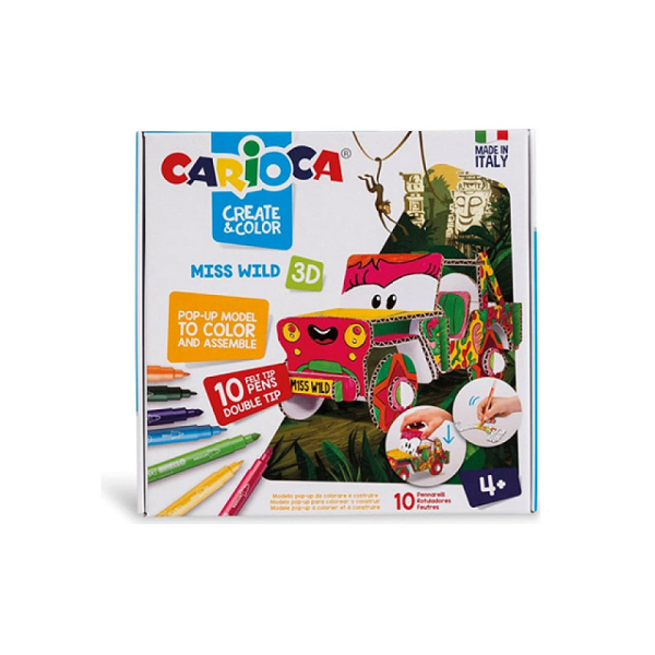 Set creativ Carioca Create&Color 3D-puzzle Ms. Wild cu carioci, 10 buc Set creativ Carioca Create&Color 3D-puzzle Ms. Wild cu carioci, 10 buc