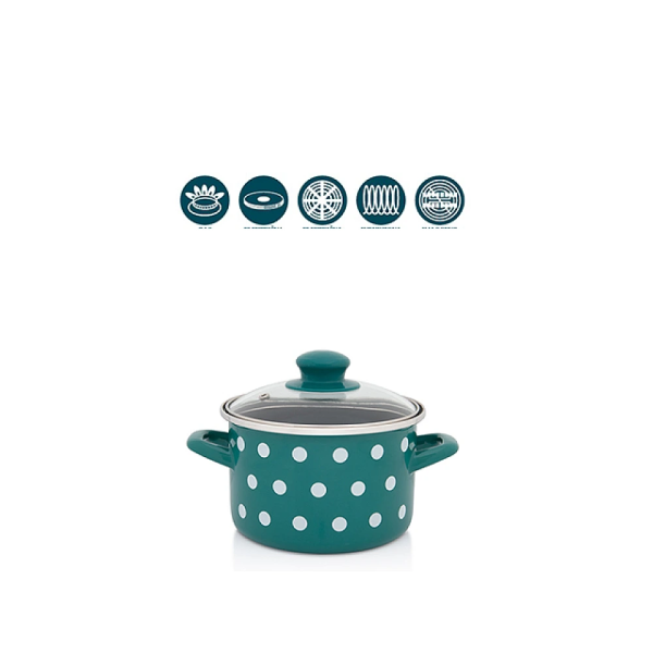 Кастрюля эмалированная Green Dots 16 см, 2 л, крышка стекло Кастрюля эмалированная Green Dots 16 см, 2 л, крышка стекло