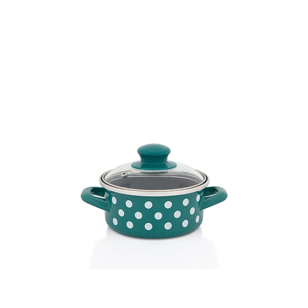 Кастрюля эмалированная Green Dots 14 см, 1 л, крышка стекло Кастрюля эмалированная Green Dots 14 см, 1 л, крышка стекло