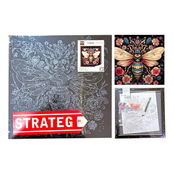 Картина по номерам 40X40 см Цветы на черном фоне "Цветная пчела"