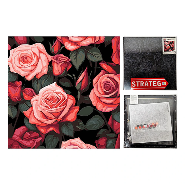 Pictura dupa numere Flori pe fundal negru 40X40 cm "Buchet de trandafiri" Pictura dupa numere Flori pe fundal negru 40X40 cm "Buchet de trandafiri"