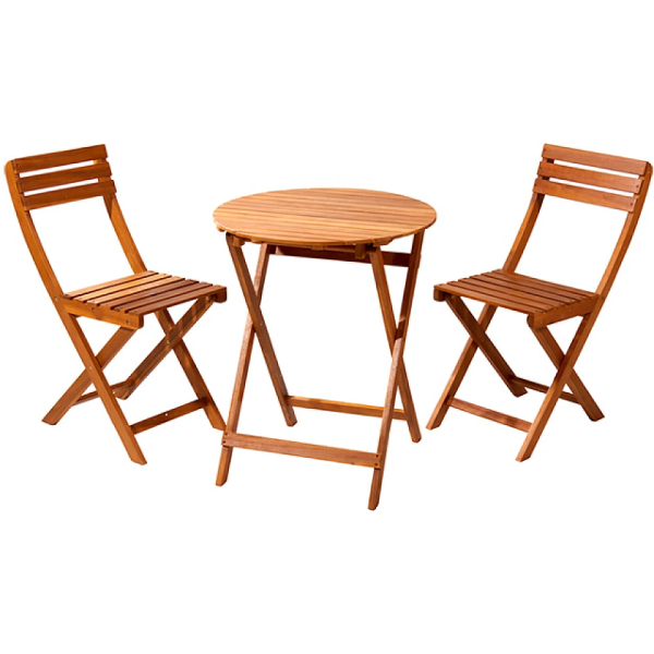 Set mobilier din lemn 3 unitati: masa D60, H72 cm si 2 scaune 53X35XH80 cm Set mobilier din lemn 3 unitati: masa D60, H72 cm si 2 scaune 53X35XH80 cm